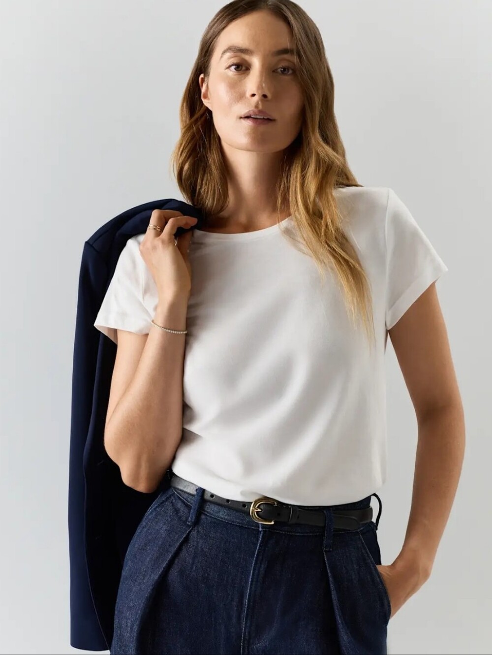 Quince Cotton Modal Crew Neck Swing Tee White M